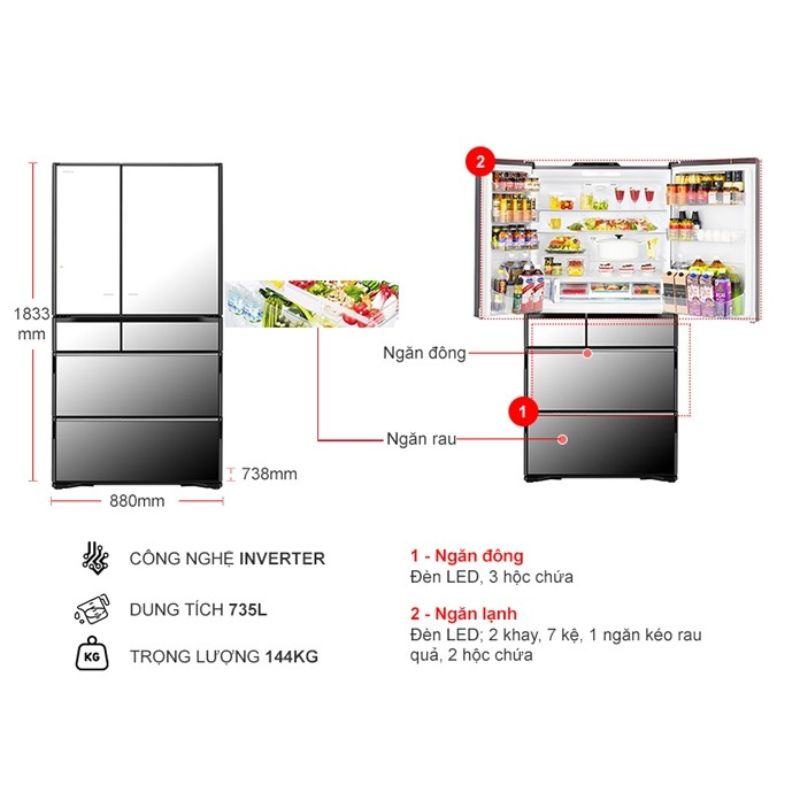 Tủ lạnh 6 cánh 735 lít Hitachi ZX740 X1