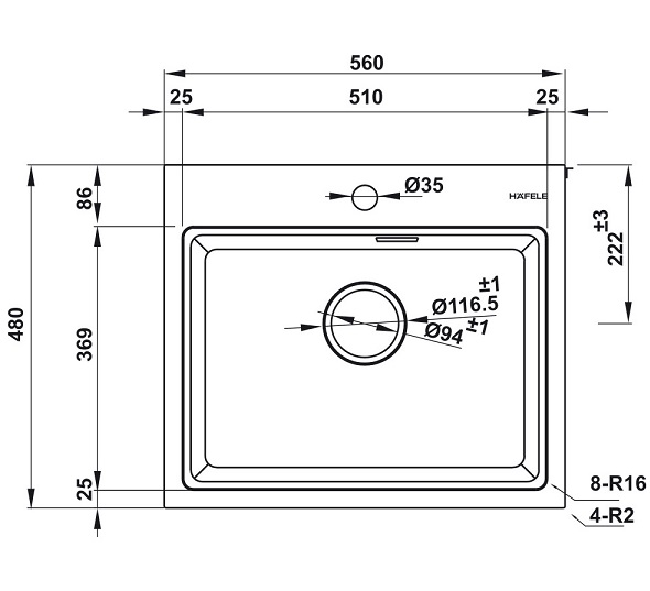 Chậu đá Hafele HS22-GEN1S60M 577.25.3200