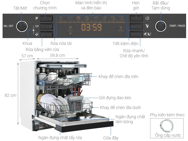 Máy rửa chén bát âm bán phần Hafele HDW-HI60B 533.23.2107