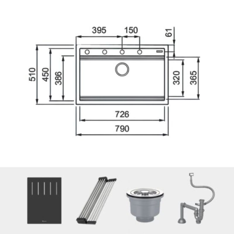 Chậu rửa bát đá 1 hố Konox Terra 790S1