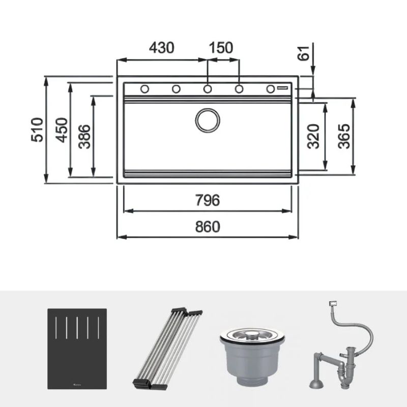 Chậu rửa bát đá 1 hố Konox Terra 860S1