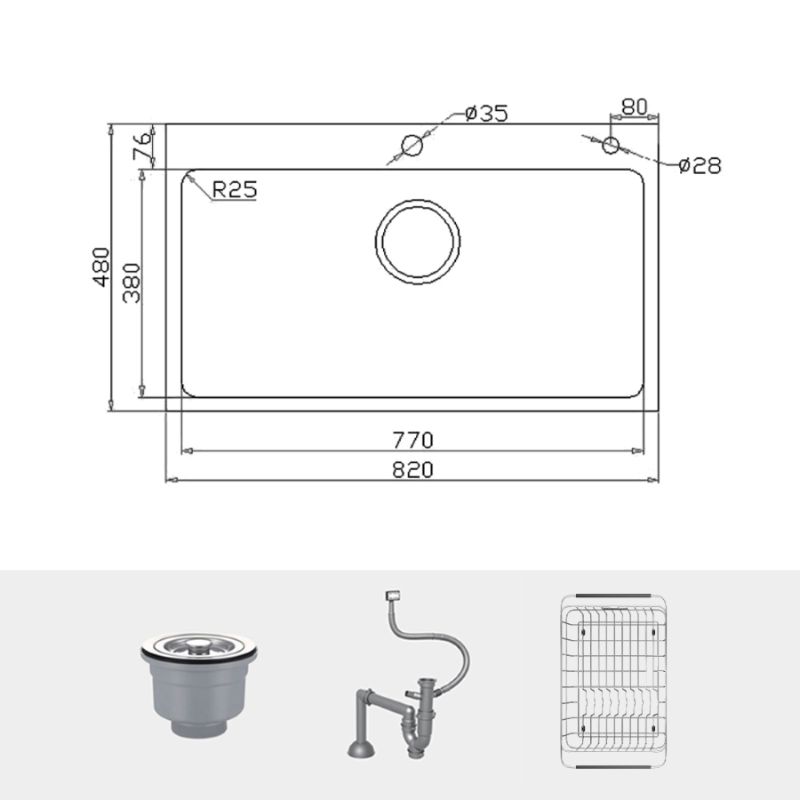 Chậu rửa bát inox 1 hố Konox KN8248SO Dekor0