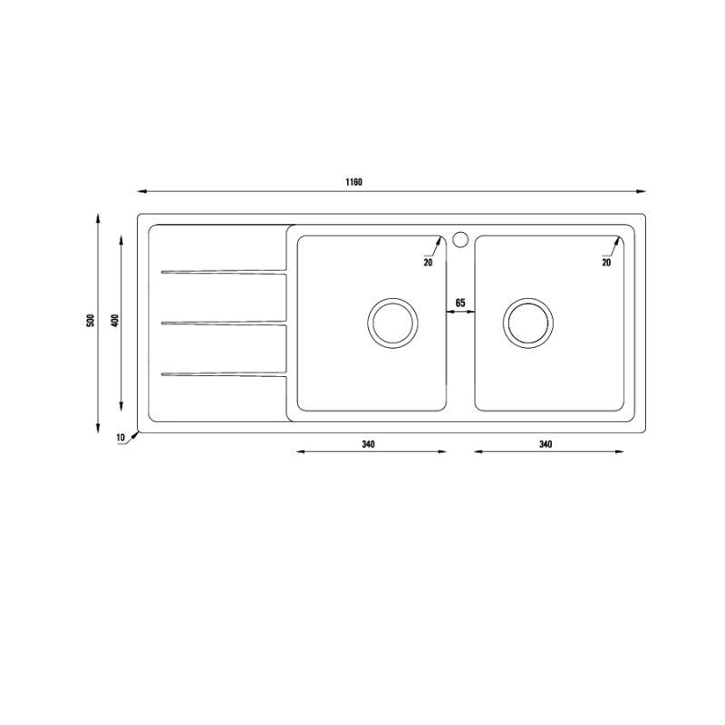 Chậu rửa bát Konox Turkey Beta 1160 Bàn trái1