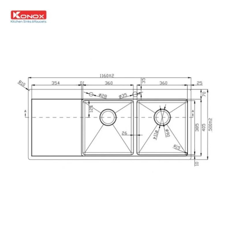 Chậu rửa bát Konox Workstation - Topmount KN11650TD Bàn trái1