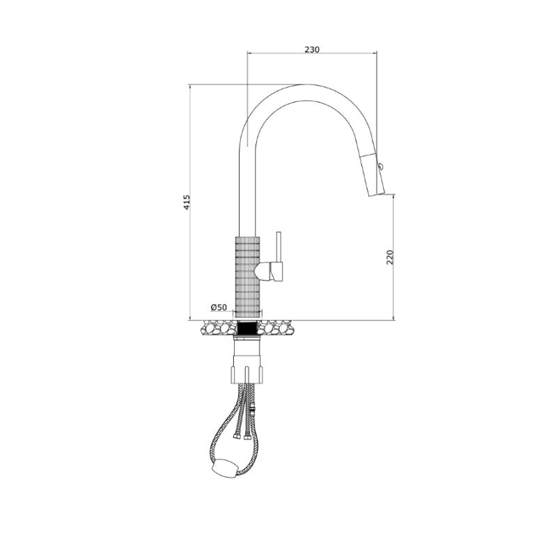 Vòi rửa bát nóng lạnh Konox Venice Gun Metal có dây rút2