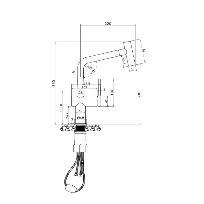 Vòi rửa bát nóng lạnh Konox Volta Chrome có dây rút2