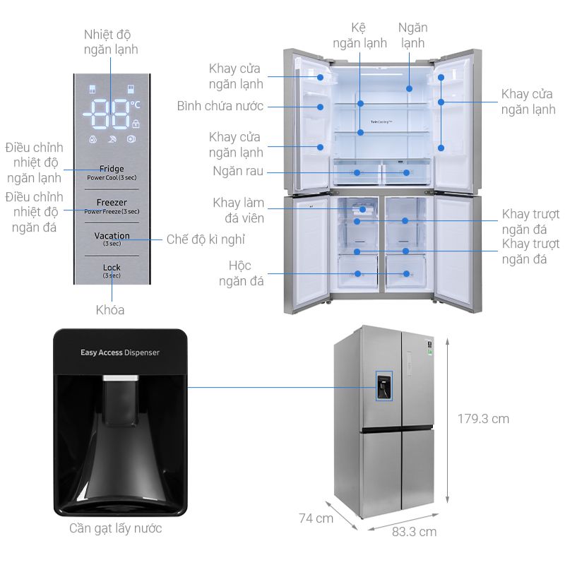 Tủ lạnh 4 cánh 488 lít Samsung RF48A4010M9/SV2