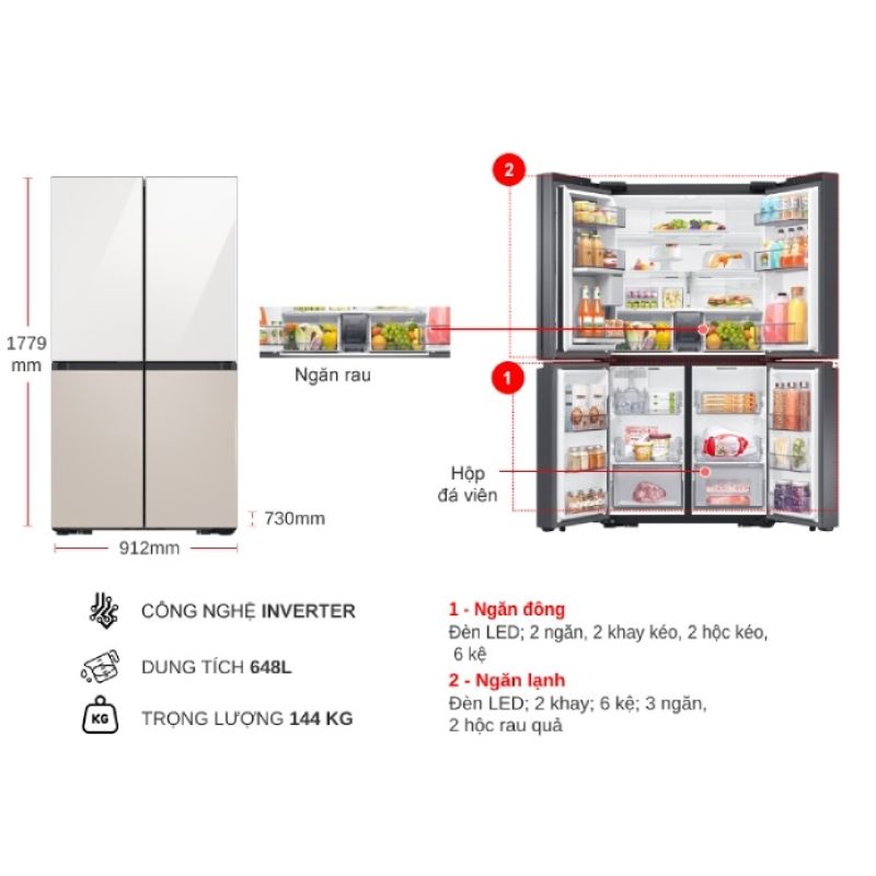 Tủ lạnh 4 cánh Multi Door 648 lít Samsung Bespoke RF59CB66F8S/SV3