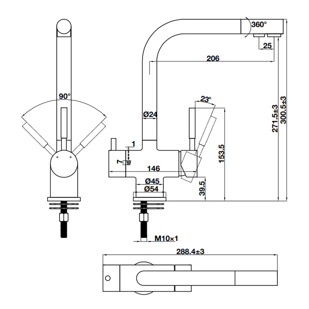 Vòi ba đường nước Hafele HT21-CH2F271 577.55.2100