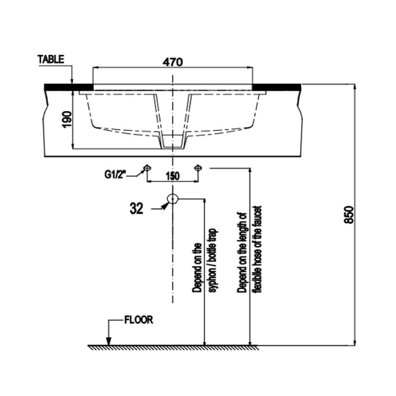 Chậu lavabo âm bàn Sapporo 545 Hafele 588.79.0141