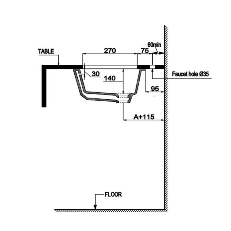 Chậu lavabo âm bàn Sapporo 545 Hafele 588.79.0142