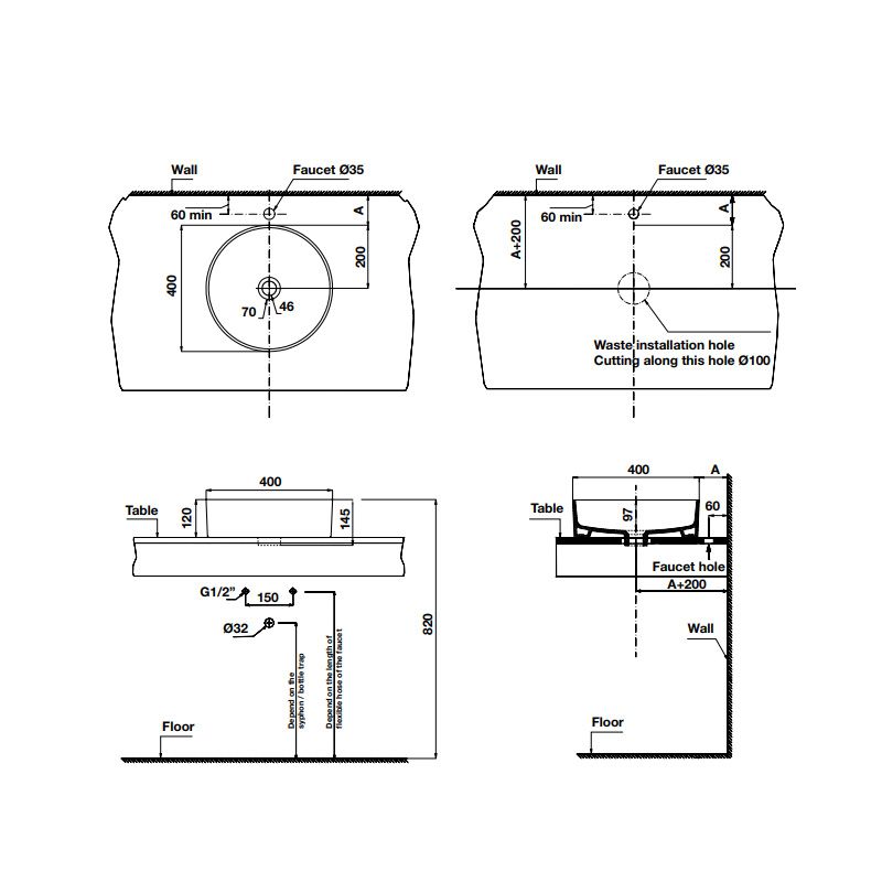 Chậu lavabo đặt bàn Sapporo Hafele 588.79.0600