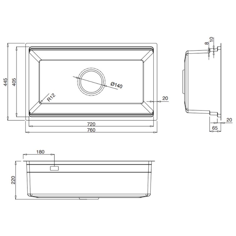 Chậu rửa bát 1 hố Kluger KWU8161FB-S76 Plus2