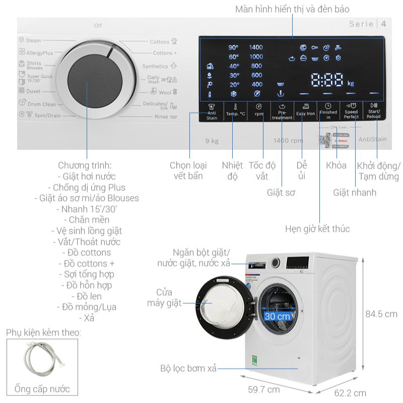 Máy giặt Bosch 9 kg WGA14400SG Serie 41