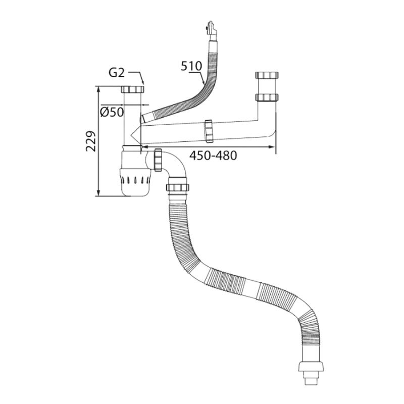 Siphon chậu rửa bát 1 hố Kluger KSP-3020