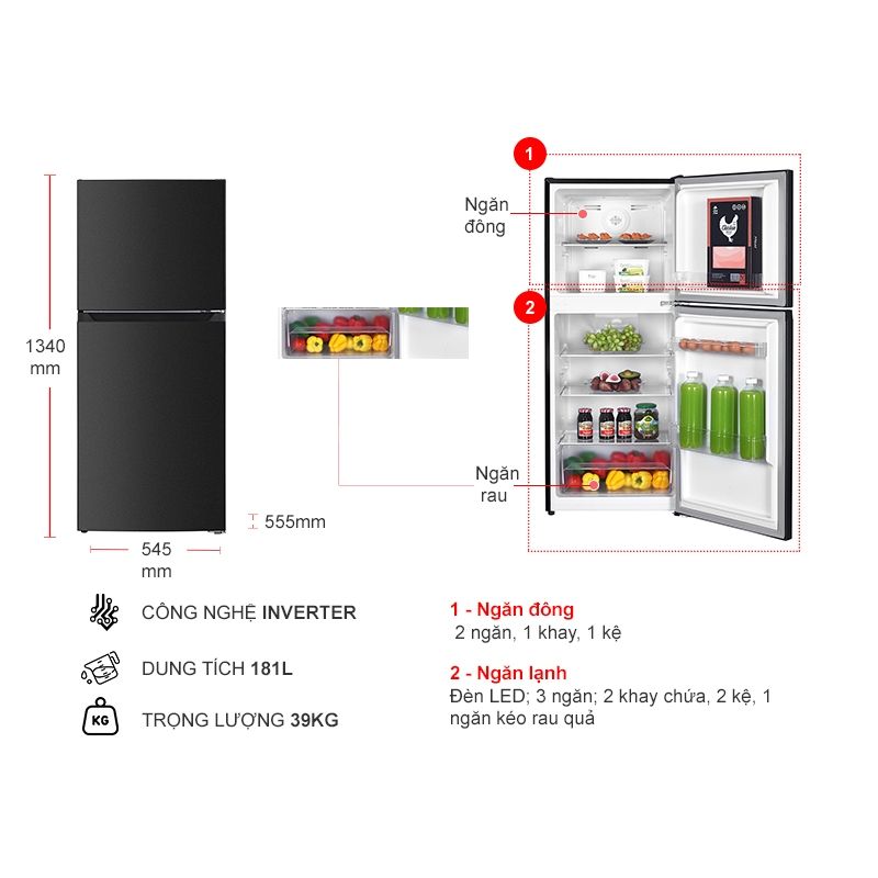 Tủ lạnh 2 cánh ngăn đá trên 181 lít Sharp SJ-X198V-DG0