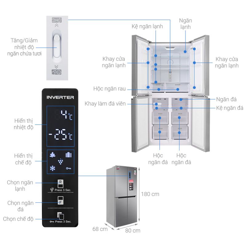 Tủ lạnh 4 cánh 401 lít Sharp SJ-FXP480V-SL0