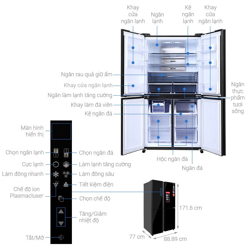 Tủ Lạnh 4 Cánh 525 Lít Sharp SJ-FXP600VG-BK1