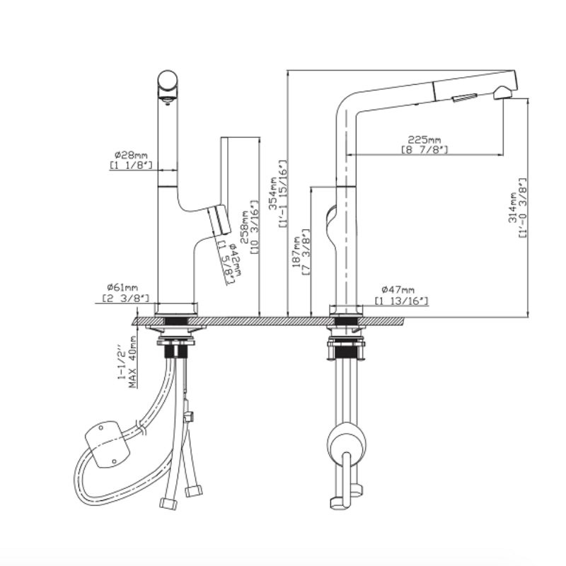 Vòi rửa bát nóng lạnh Kluger KLF0001B có dây rút2