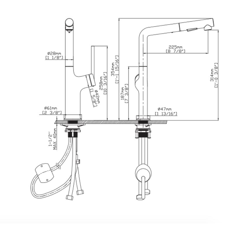 Vòi rửa bát nóng lạnh Kluger KLF0001C có dây rút1