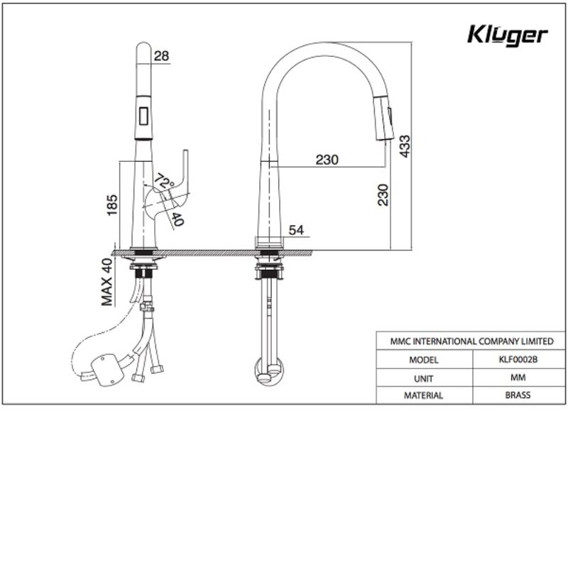 Vòi rửa bát nóng lạnh Kluger KLF0002C có dây rút2