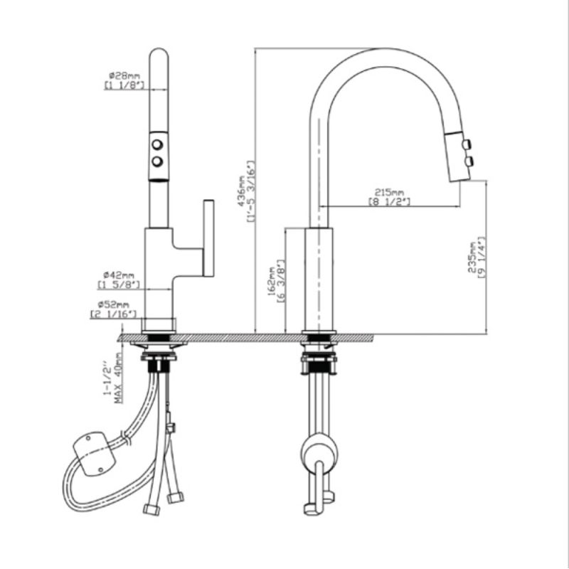 Vòi rửa bát nóng lạnh Kluger KLF0005B có dây rút0