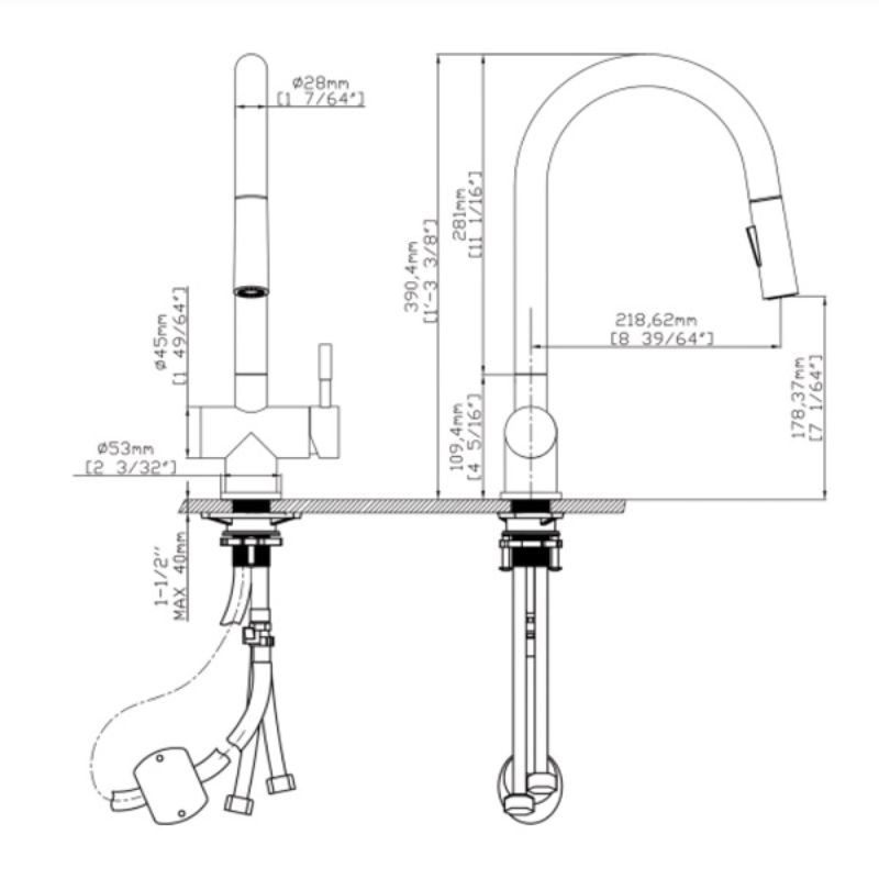 Vòi rửa bát nóng lạnh Kluger KLF0008B có dây rút1