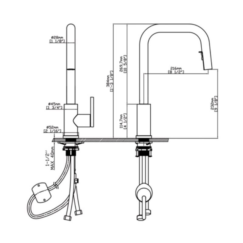 Vòi rửa bát nóng lạnh Kluger KLF0015C có dây rút0