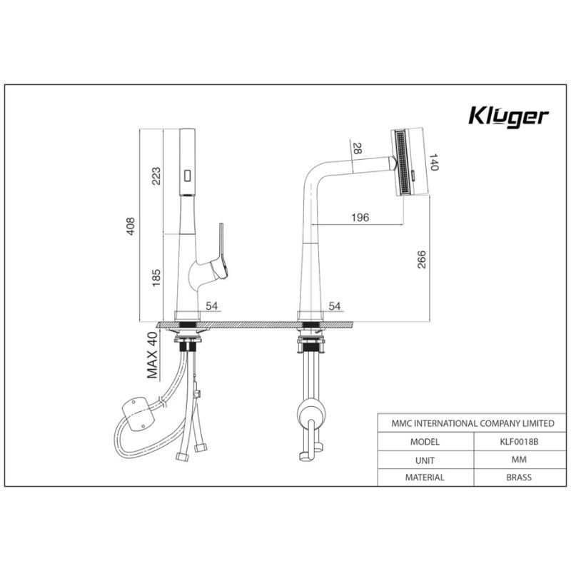 Vòi rửa bát nóng lạnh Kluger KLF0018B có dây rút2