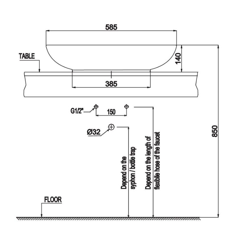 Chậu Lavabo Đặt Bàn Sapporo 585 Hafele 588.79.0301