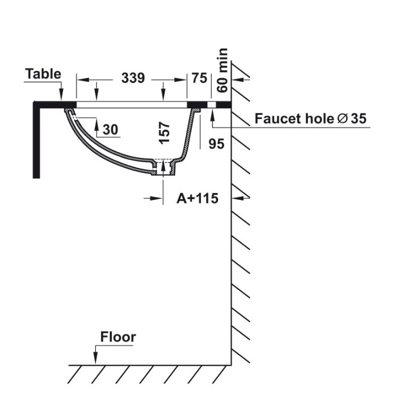 Chậu sứ Lavabo âm bàn Sapporo 570 Hafele 588.79.0151